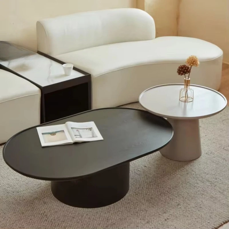 Modern Nested Coffee Table Set Oval Wood Base Center Table
