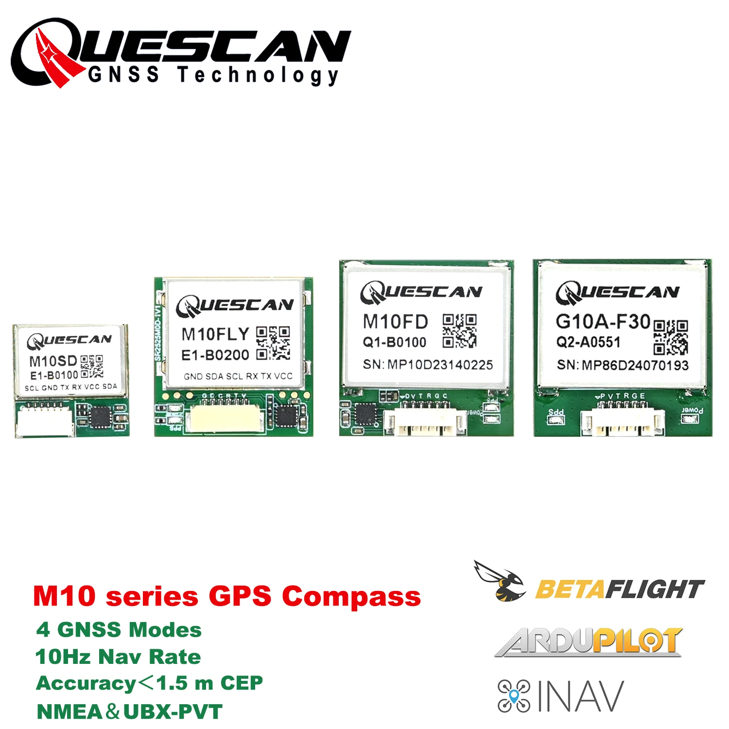 Quescan UBX M10 GPS โมดูล GNSS 10Hz พร้อมเข็มทิศสำหรับ FPV Drone Betaflight INAV Ardupilot Pixhawk GPS Galileo GLONASS BeiDou