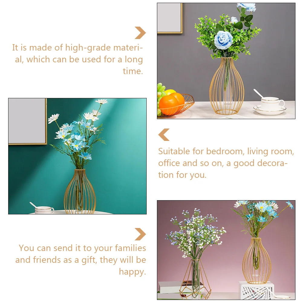 Hydroponics Vase Glass Tube Iron Vases Mini Metal Unique Decorative Suitable Bedroom Living Room Office Fill Tulips