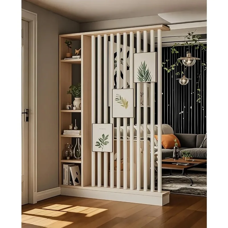 

Настенная перегородка для офиса, витрина для хранения с полками, конфиденциальный экран, длина 55 дюймов x 9,5 дюйма Ш x 79,5 дюйма В