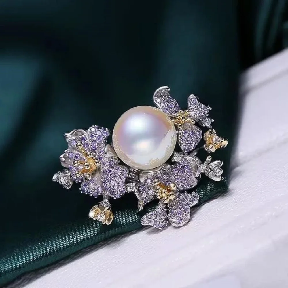 

Gorgeous and exquisite adjustable pearl ring AAA9-10mm natural South Sea round white pearl ring 925s
