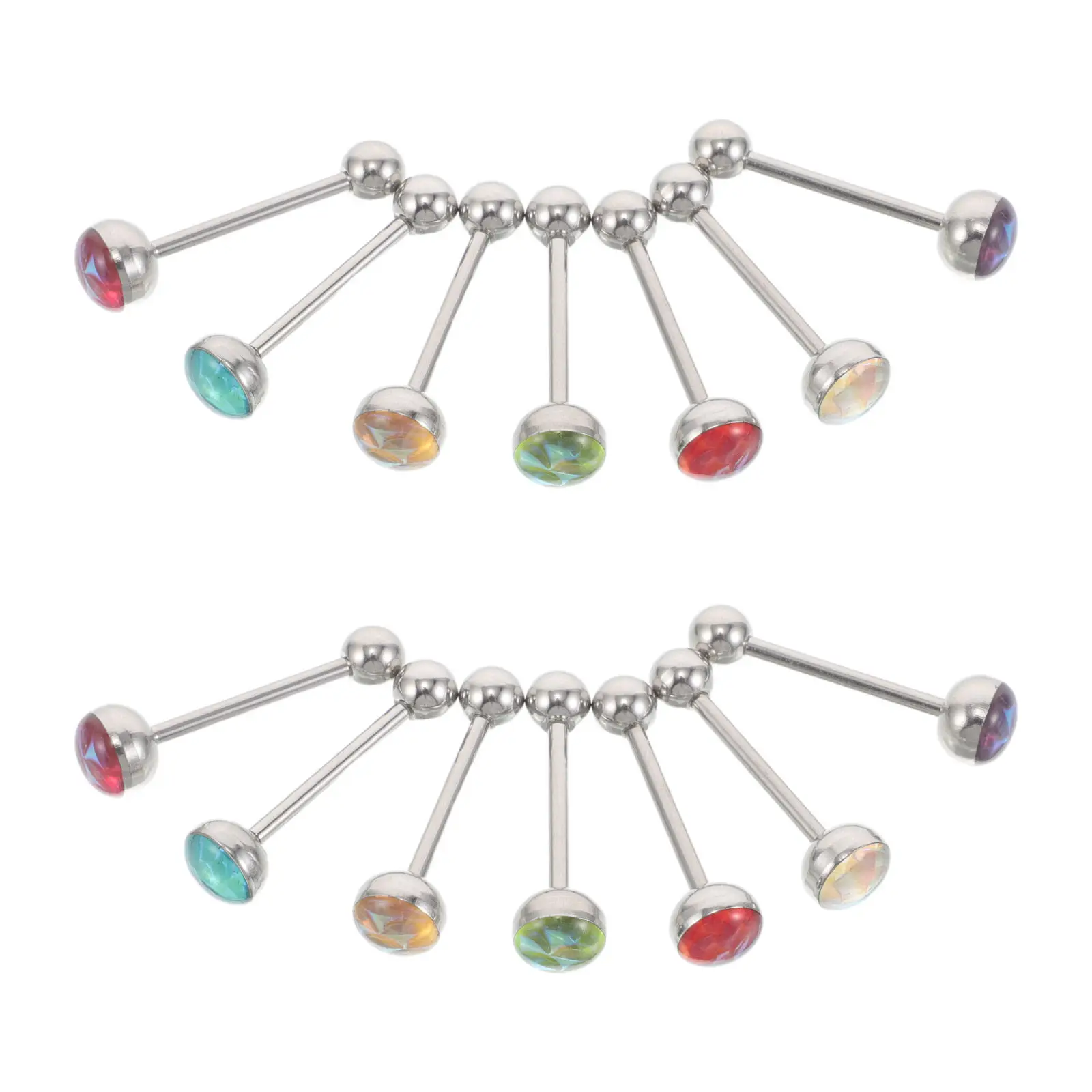 14Pcs Mermaid-Inspired Metal Tongue Bars Round Ball Tongue Piercing Studs Vibrant Color Body Jewelry Piercing Bars for Women Men