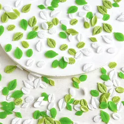 50pcs Green Small Leaf Nails Accessories Multi-color Simulated Leaf Resin Nails Charms DIY Spring Nails Art Decorations Suplies