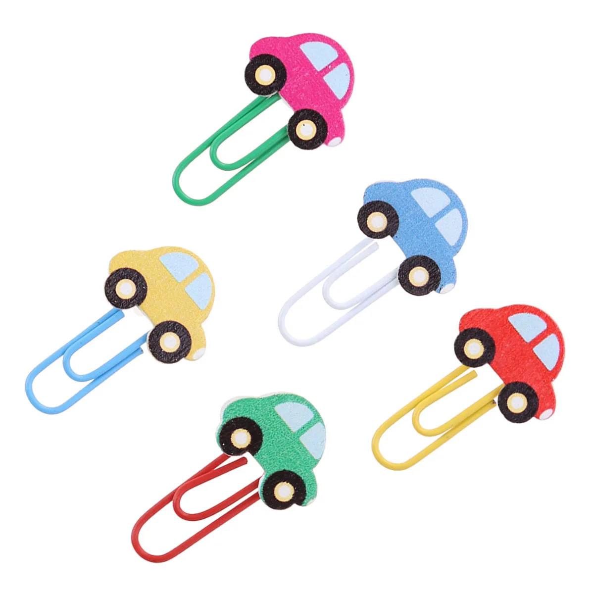 

50 Pcs Office Supplies Colored Paper Clips Lovely Bookmarks Wooden File Clamps Car Shaped