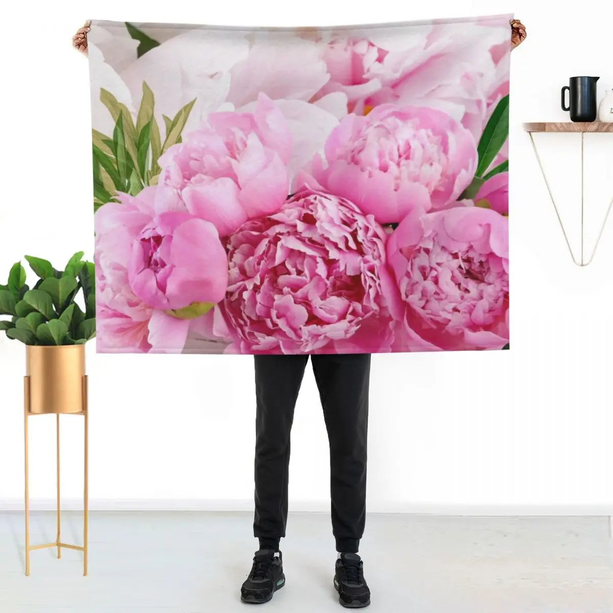 Shabby Chic Peonies Blossoms Leaves Pink Home Decor Throw Blanket Picnic Blankets For Sofas Retros Stuffeds Beautifuls Blankets