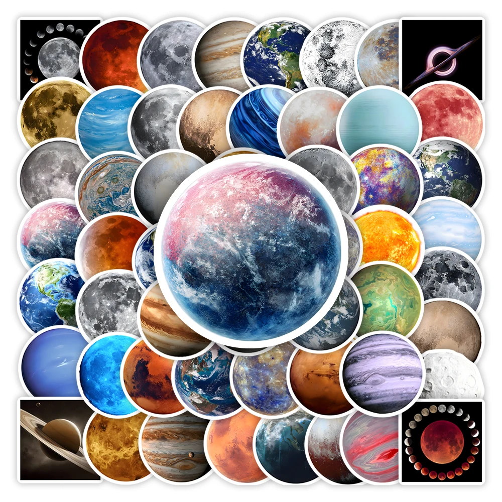 Universe Planet Sticker Moon Earth Mars Kid DIY Toy Gift Decorative Decal for Scrapbook Journal Laptop Bottle Luggage Waterproof