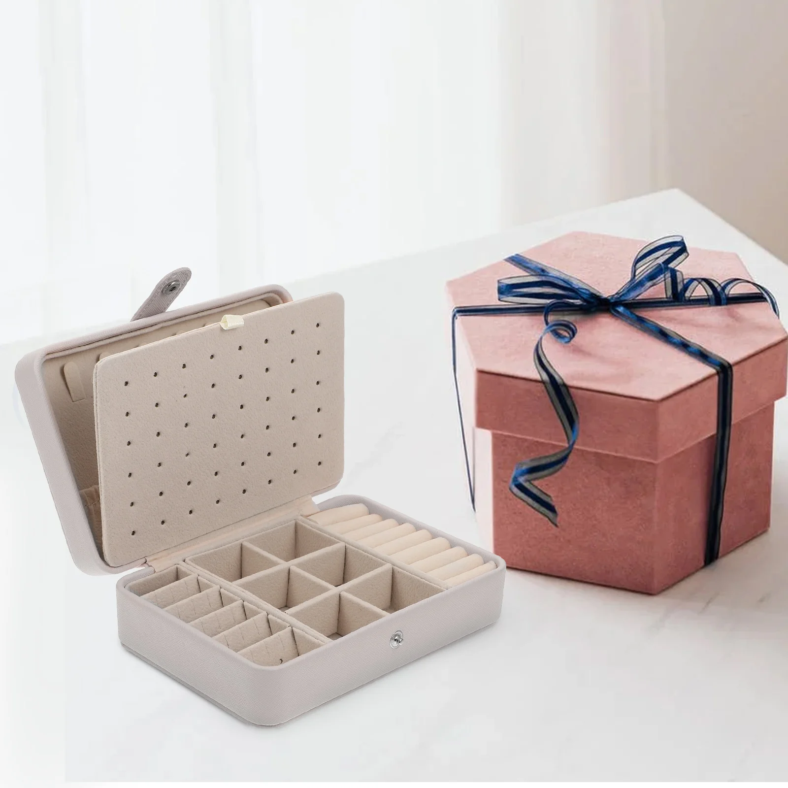 

Jewelry Earrings Ring Case Holder Multipurpose Gift ganizer Storage Jewelry Box Travel Dual layer Decor