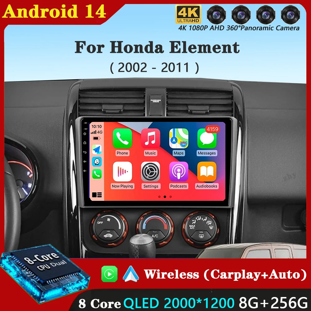 Android 14 Carplay Auto For Honda Element YH 2002 - 2011 Car Radio Multimedia Video Player Navigation GPS  No 2Din 2 Din DVD DSP