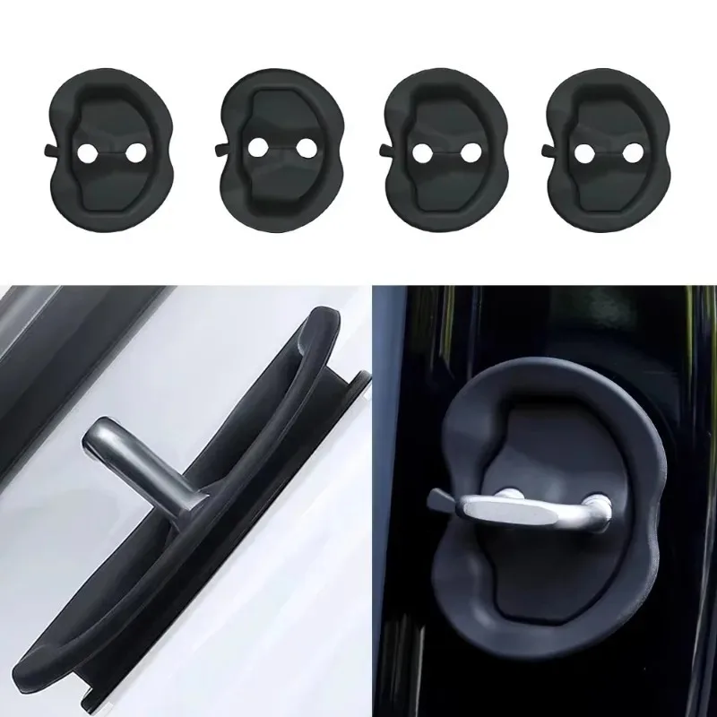 Car Silicone Door Guard Lock Cover Latches Protective Accessories For Tesla Model 3/Y (4 Pcs)  Door Noise Reduction Pad