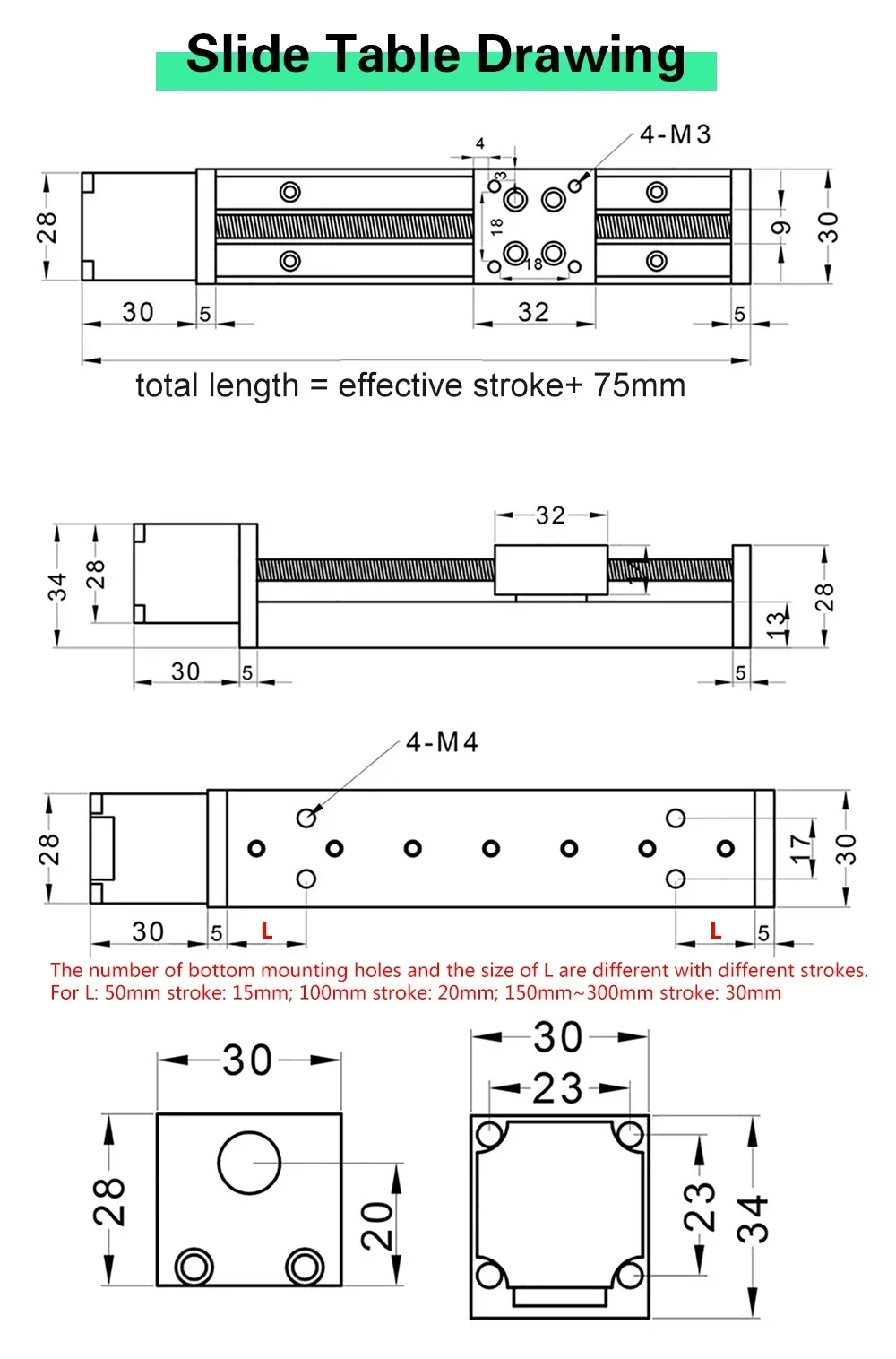 T-type Mini Sliding Table CNC Z Axis Linear Actuator NEMA11 Linear Motor kit Manual Slide Stage