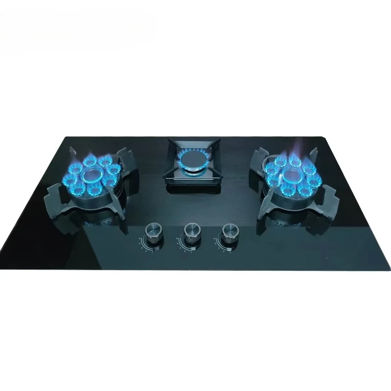 Home Kitchen Appliance Temper Glass Top Plate 2 Flippalbe and 1 Chinese Sabaf Total 3 Burners Gas Cooking Stove