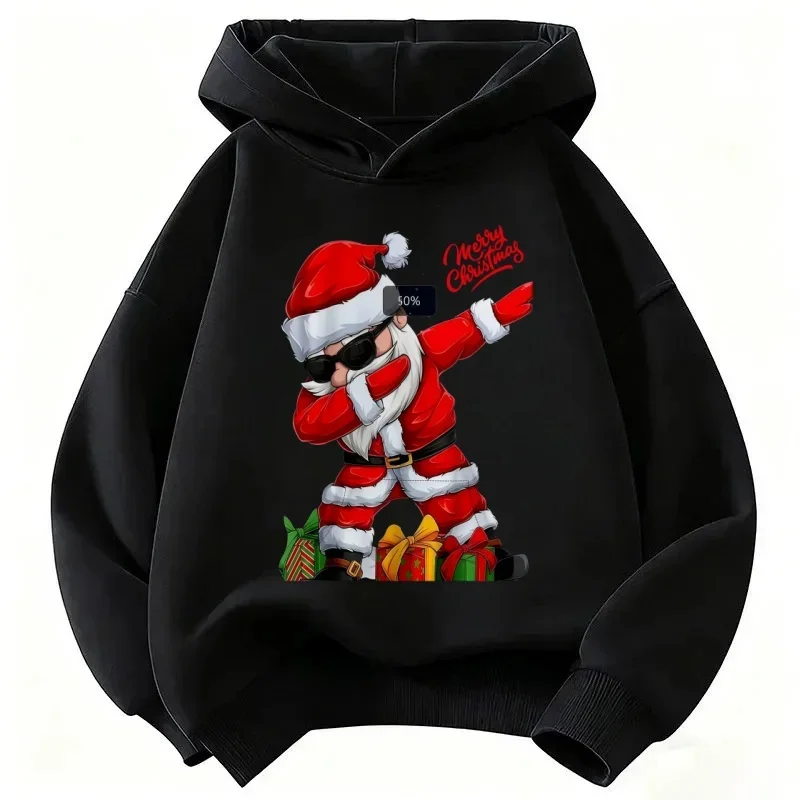 Long-Sleeved Christmas Hooded Sweater for Children Boys And Girls Winter Autumn Saint Nicholas Gift Pattern Warm Holiday Wear