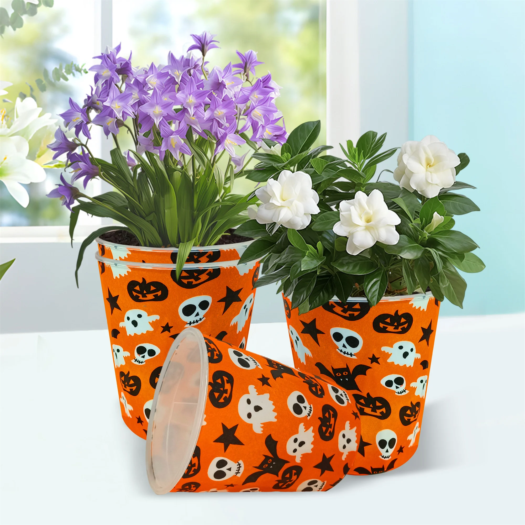 4 Pcs 5.2 Inch Resin Flower Pots Taller Outer Pots Prevents Root Rot Flower Pots Halloween Home Office Decorative Flower Pots