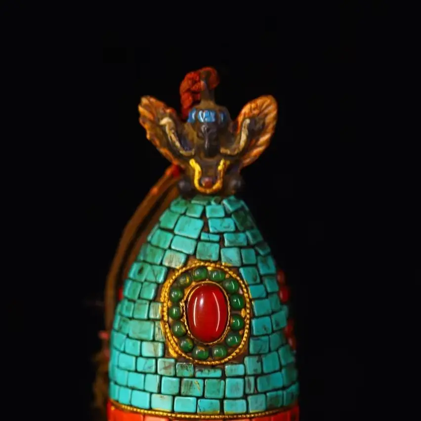 

15-дюймовые бусины гДзи из натурального метеоритного мозаичного камня, коллекция Тибетского храма, с изображениями Бирюзовой пагоды, Будды, Гаруды, Дхваджи, Ступы, для храмового зала