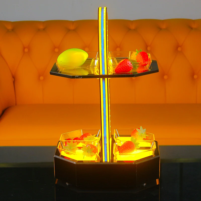 Acrylic Quicksand Gold LED Luminous Multi-layer Tray for Fruits & Snacks Decorative Illuminated Rack for Bar KTV Party