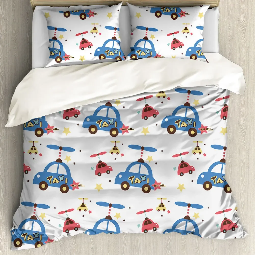 Cartoon Car Cover Toy Truck Bus Duvet Cover Excavator Children Boys Girls Gifts Traffic Light Small Animals Drive Bedroom Decor