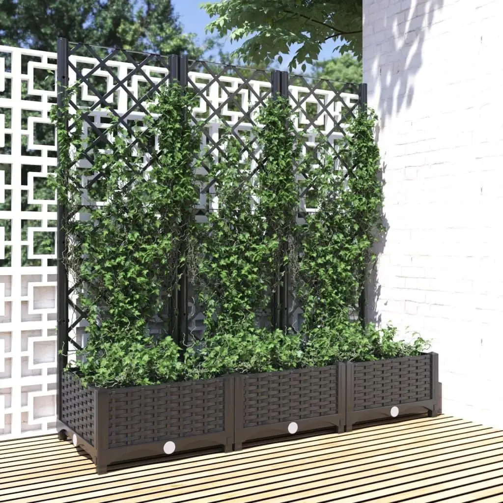 120x40x121.5 cm Black Garden Planter with Trellis - Durable PP Material for Outdoor Use