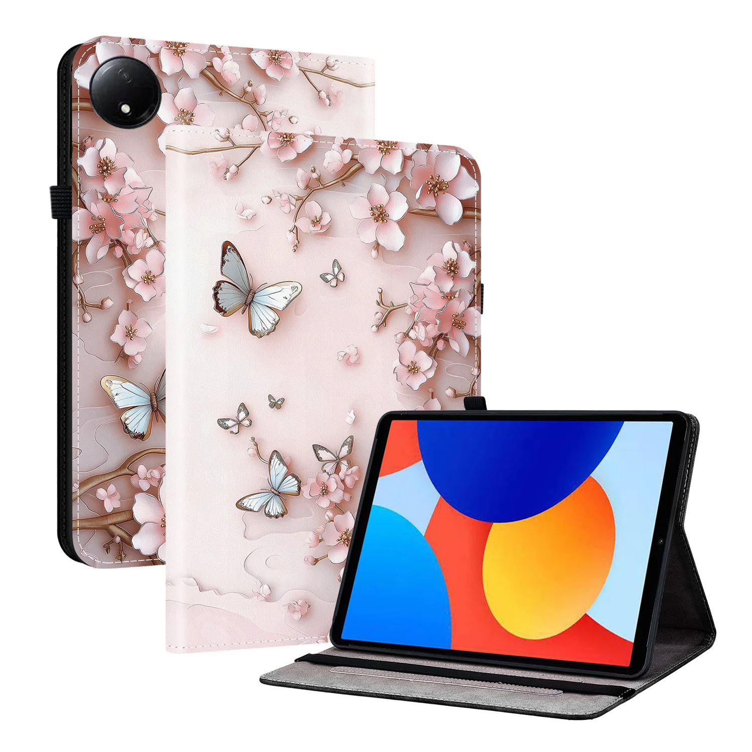 

For Xiaomi Redmi Pad SE 4G 8.7 inch Leather Case Pattern Printed Stand Tablet Cover with Card Slots - Pink Butterfly