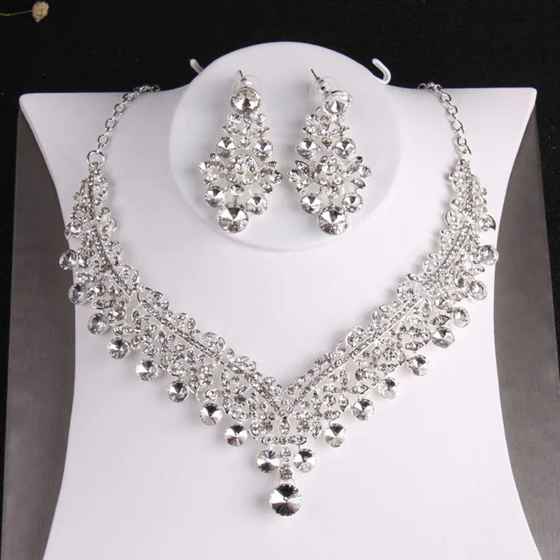 Baroque Luxury Crystal Beads Bridal Jewelry Sets Rhinestone Tiaras Crown Necklace Earrings Wedding African Beads Jewelry Set