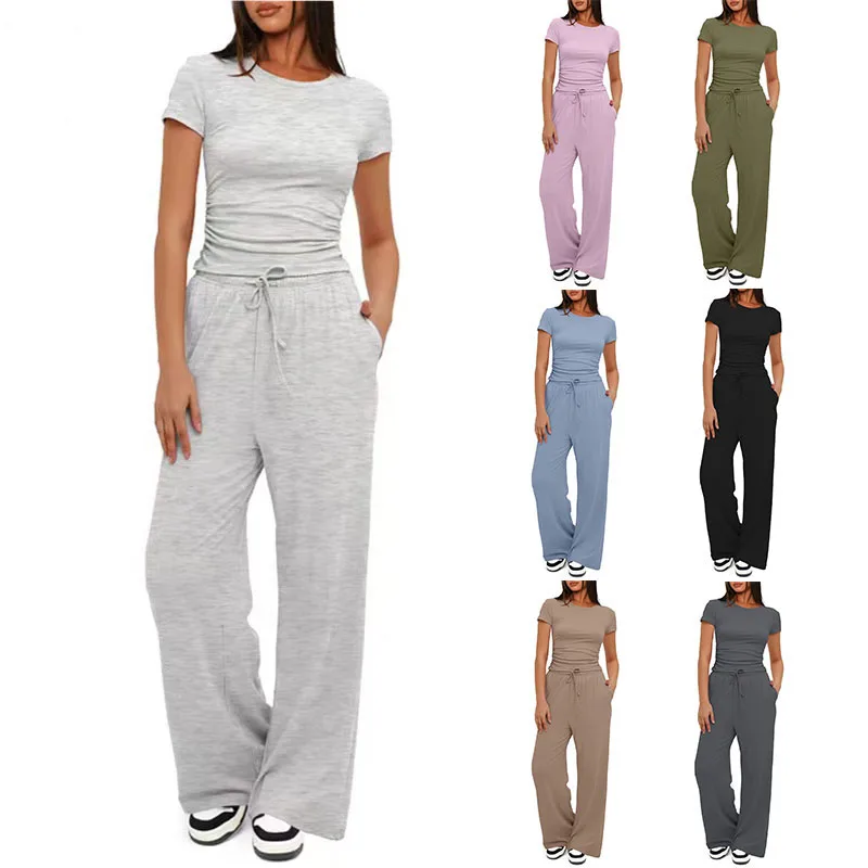 Women Casual Tracksuit Basic Slim Tee Shirt Skinny Flared Trousers 2Pcs Spring Soft Fashion Sporty Stylish Set Y2K Wear