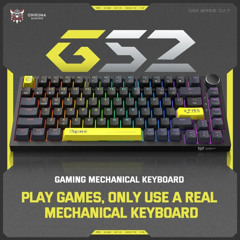 ONIKUMA G52 Mechanical Gaming Keyboard 82 Keys Hot Swappable RGB Backlit Type C Wired Compact Knob Keyboard for PC Laptop Gamer