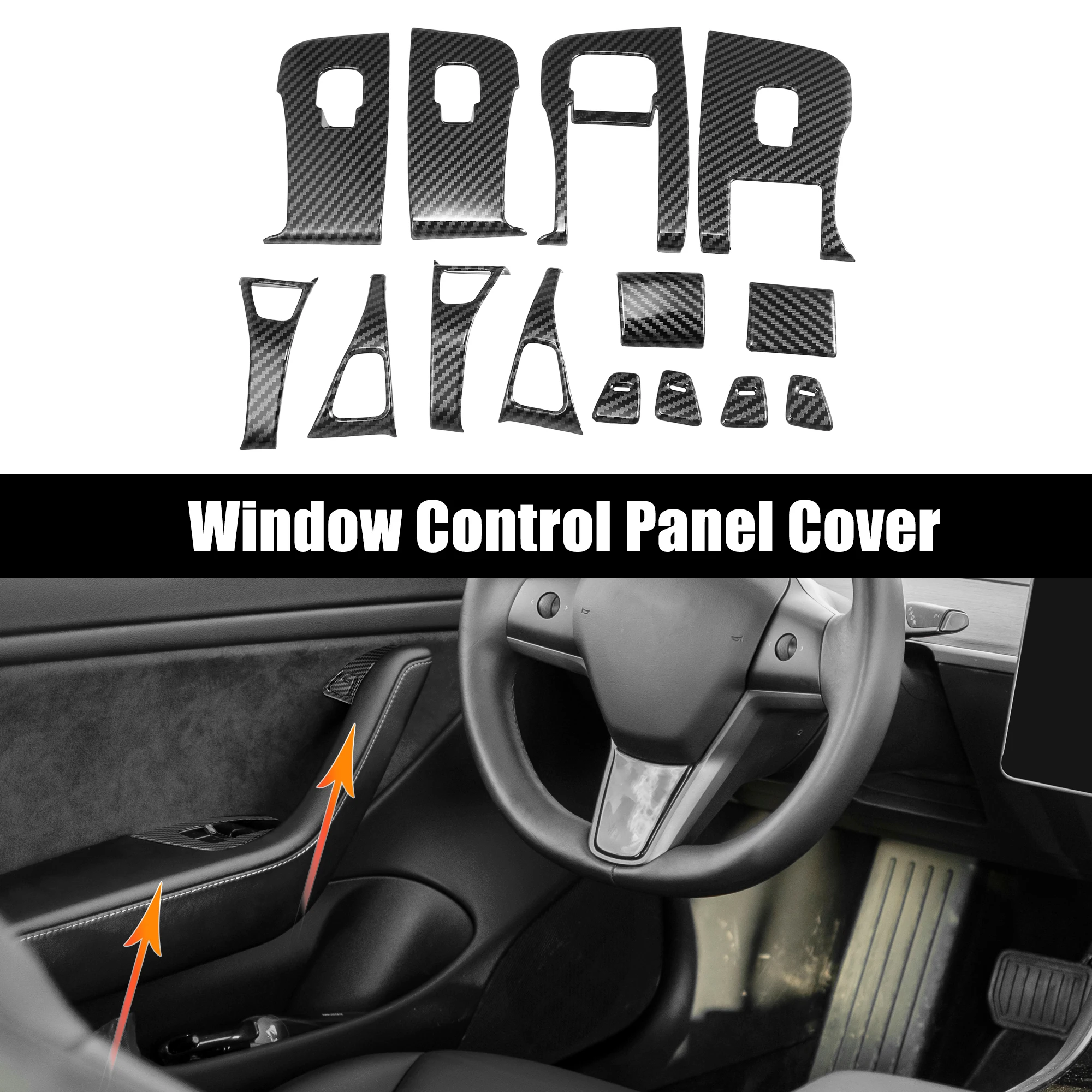 

UXCELL 1 Set Window Control Panel Cover for Tesla Model 3 21-22 Carbon Fiber Pattern