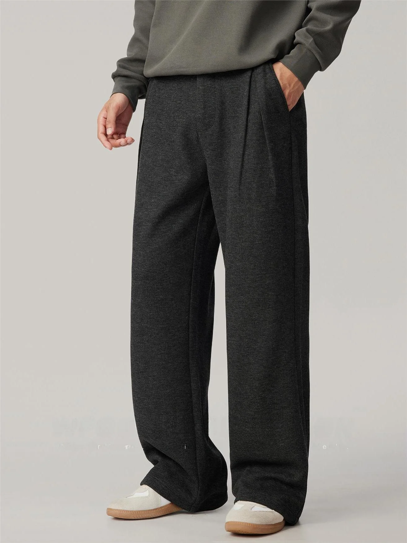 

Мужские утепленные шерстяные брюки на флисовой подкладке, свободные, прямого кроя, для осени и зимы, удобные для повседневной носки