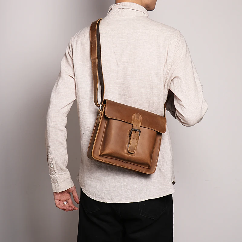 Vintage Genuine Leather Men's Shoulder Bag Luxury Design Man Crossbody Bag Women's Minimalist Small Square Bag