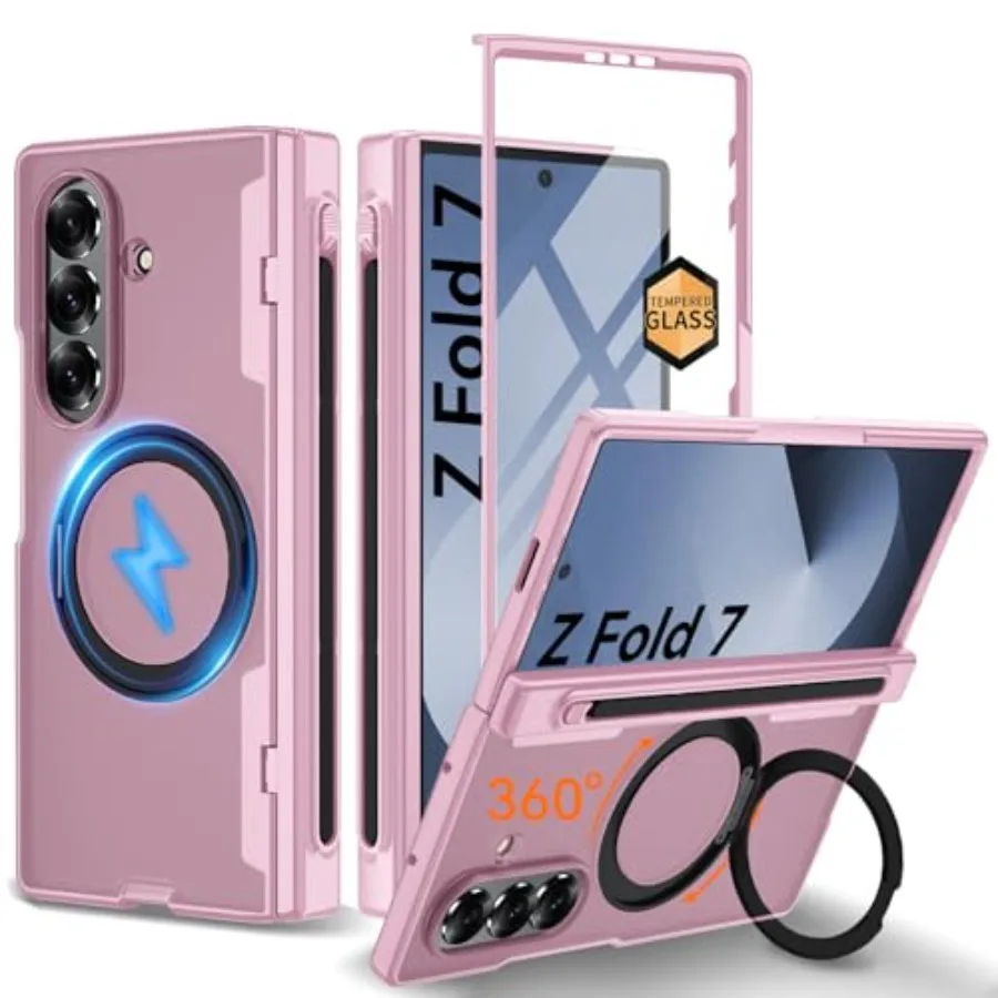

Магнитный невидимый кольцевой держатель-подставка 360 Spin для чехла Samsung Galaxy Z Fold 7 с поддержкой MagSafe, держателем для S Pen и защитой шарнира