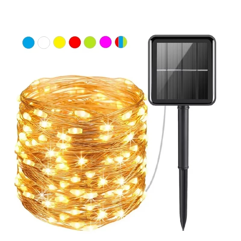 

Solar LED Light Waterproof Copper Wire String Holiday Outdoor Strip Christmas Party Wedding Decoration Warm White