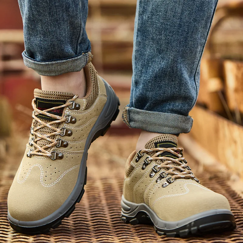 أحذية عمل متينة بمقدمة فولاذية مضادة للسحق ومقاومة للثقب، خفيفة الوزن ومسامية للرجال