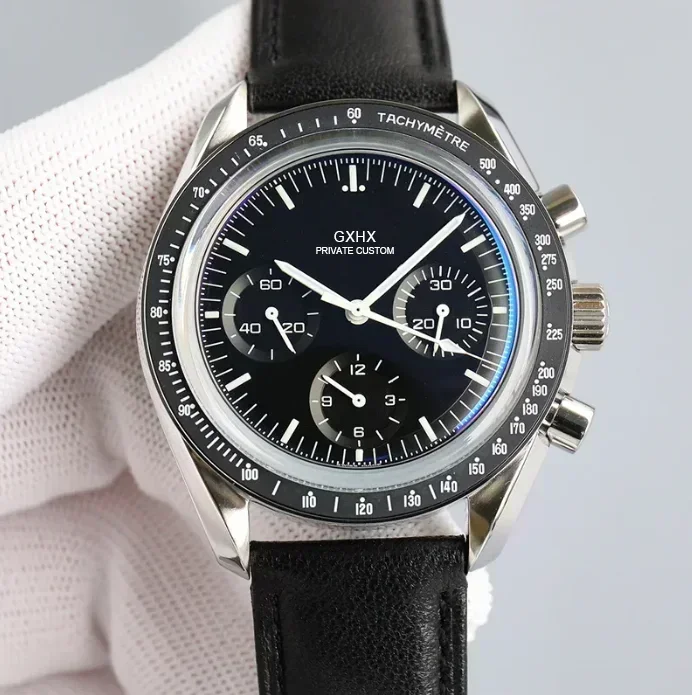 ساعة كوارتز كرونوغراف VK63 فاخرة للرجال من الفولاذ المقاوم للصدأ باللون الذهبي الوردي والجلد باللون الأخضر