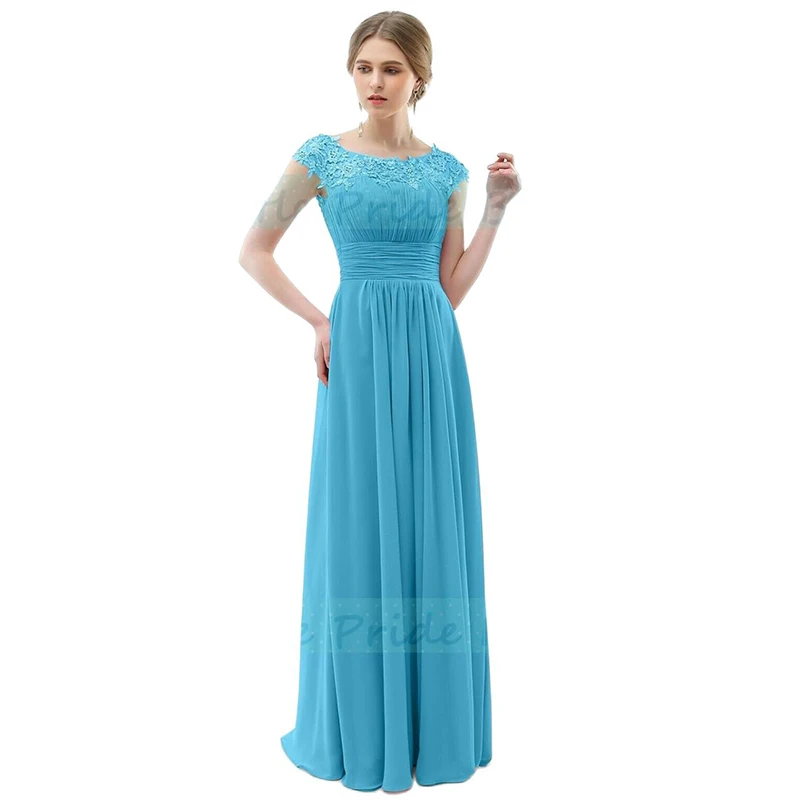 Uma linha chiffon applique beading plissado elegante boné manga vestidos de dama de honra festa de casamento à noite formal baile corset volta