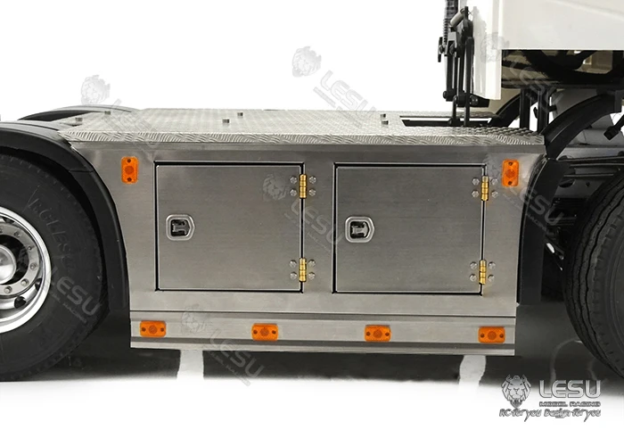 LESU G-6245 Metall Edelstahl Pedal-Seitenschweller Werkzeugkasten mit Beleuchtungsset für Tamiya 1/14 RC Dreiachsiger Traktor-LKW – Detail 18