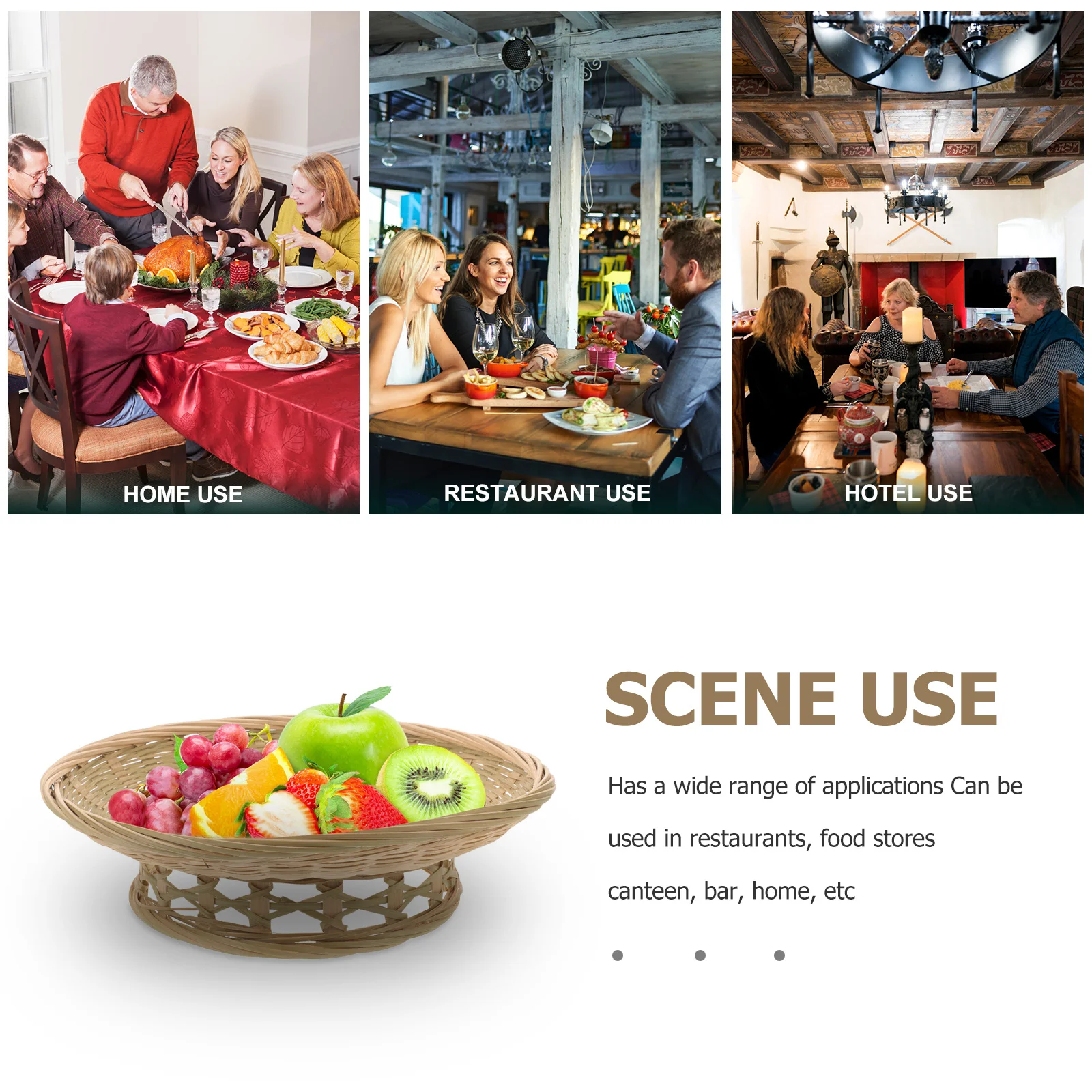 

Fruit Tray Bamboo Basket Woven Storage Basket Portable Lightweight Easy Use Sundries Organizer Home Outdoor Camping Picnic