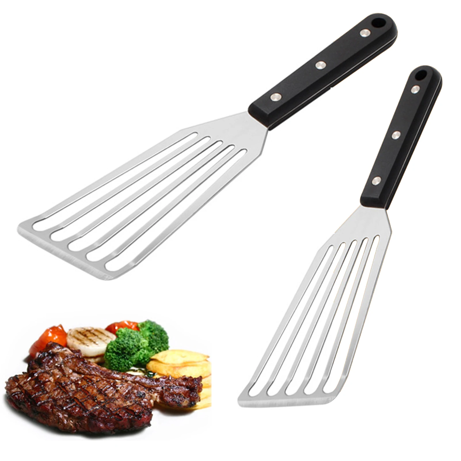 Outdoor Camping Non-sticking Spatula Frying Fish Shovel High Temperature Resistant Stainless Steel Frying Shovel Cooking Gear