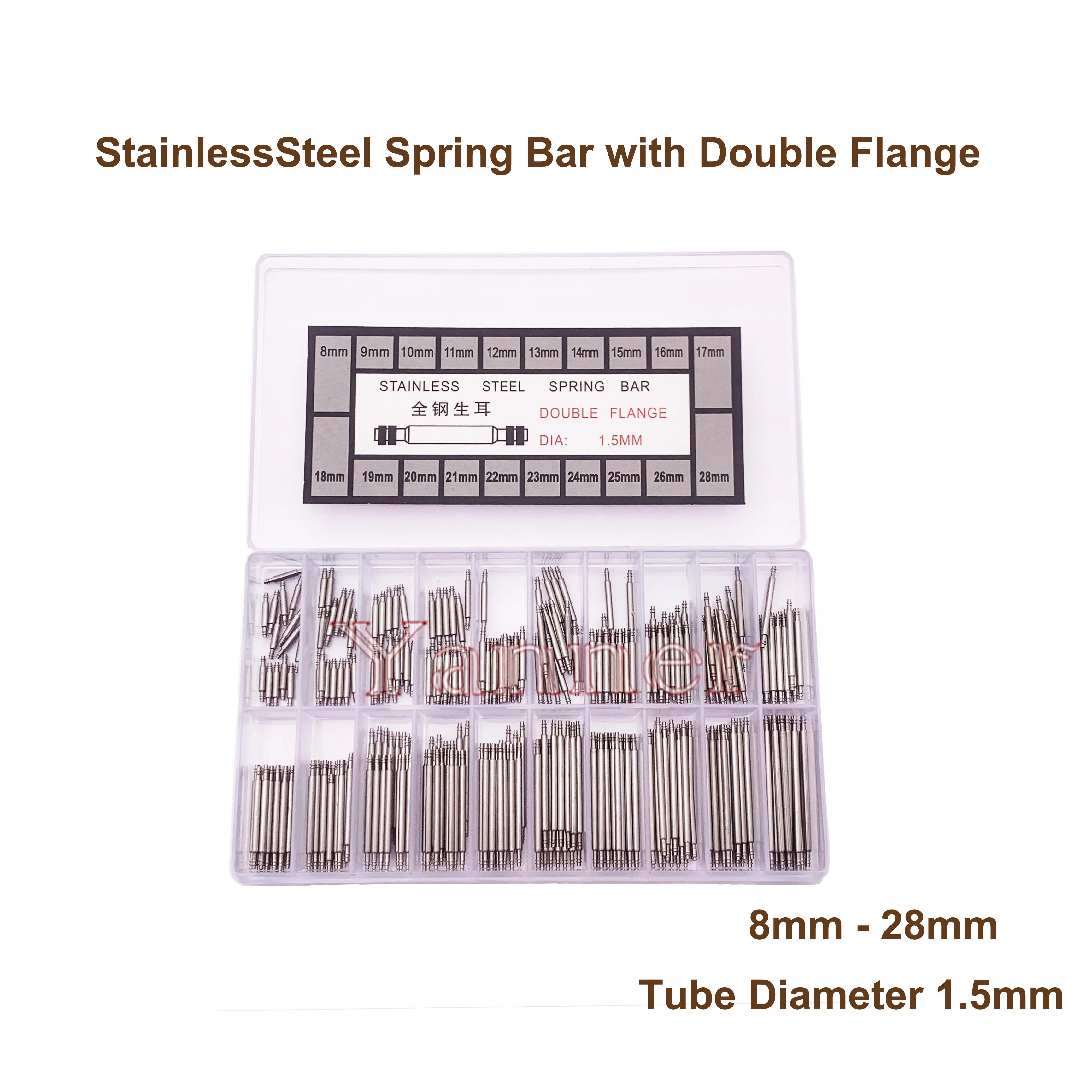300-Piece Stainless Steel Double Flange Watch Spring Bars, Assorted Sizes 8-28mm, Watch Strap Link Pins Watch Repair Accessories