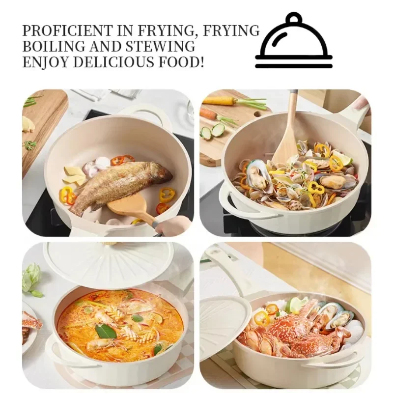 Home Kitchen 28cm Frying Pan Woks Aluminium Lid Enamel Ceramics Nonstick Toxin Free Cookware Multipurpose Stir Fry Cooking Pots