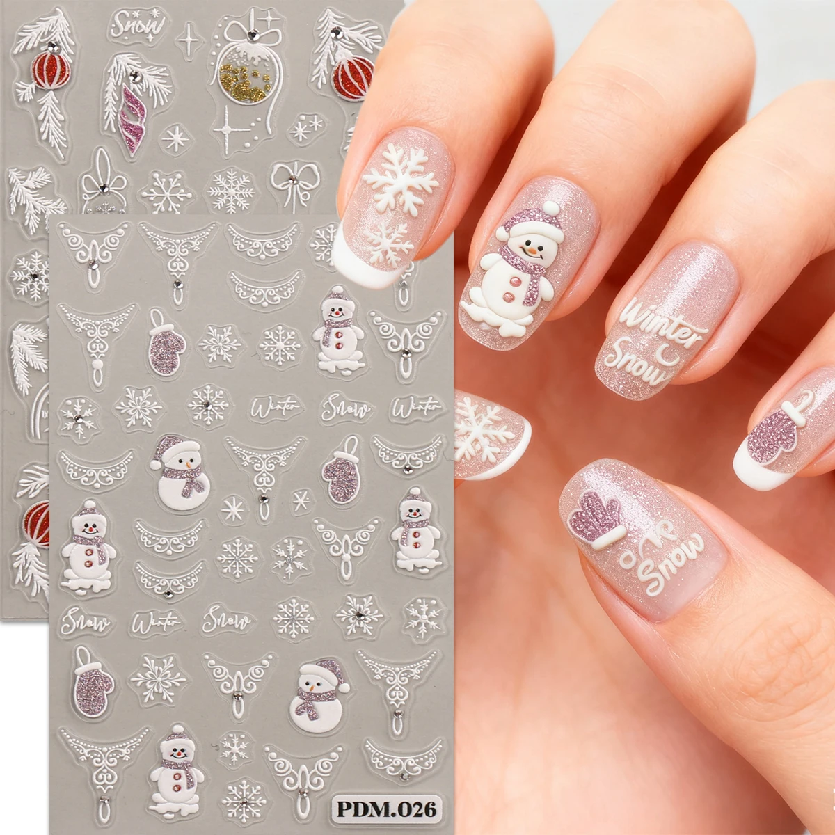 2 Stück Weihnachts-Nagelkunstaufkleber mit Glitzerprägung, einfache Anwendung für Nageldekoration, Heimwerken, Geschenke, Party-Make-up-Styling, Y2K