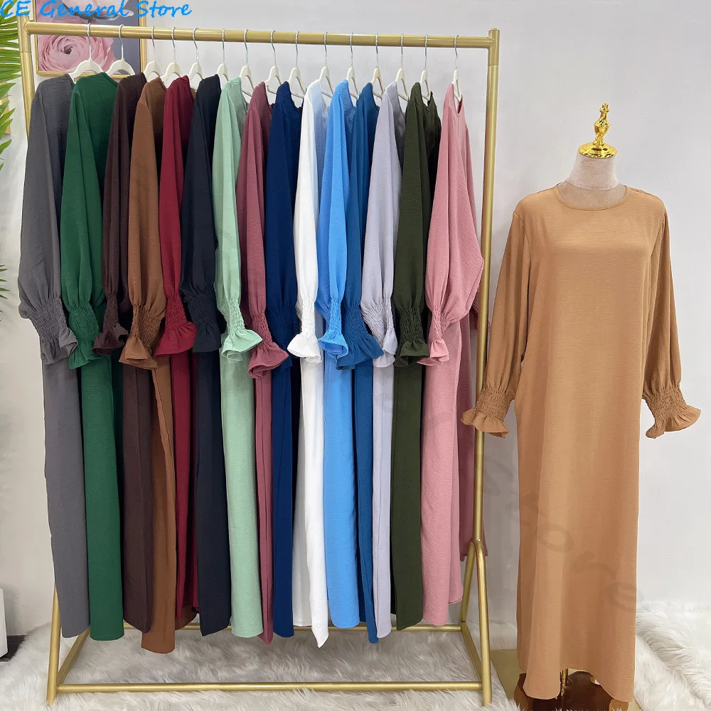 Prayer Dress Under Abaya Plain Jazz Crepe Dubai Turkish Muslim Islamic Clothing Women Modest Outfit Ramadan Eid Loose Hijab Robe