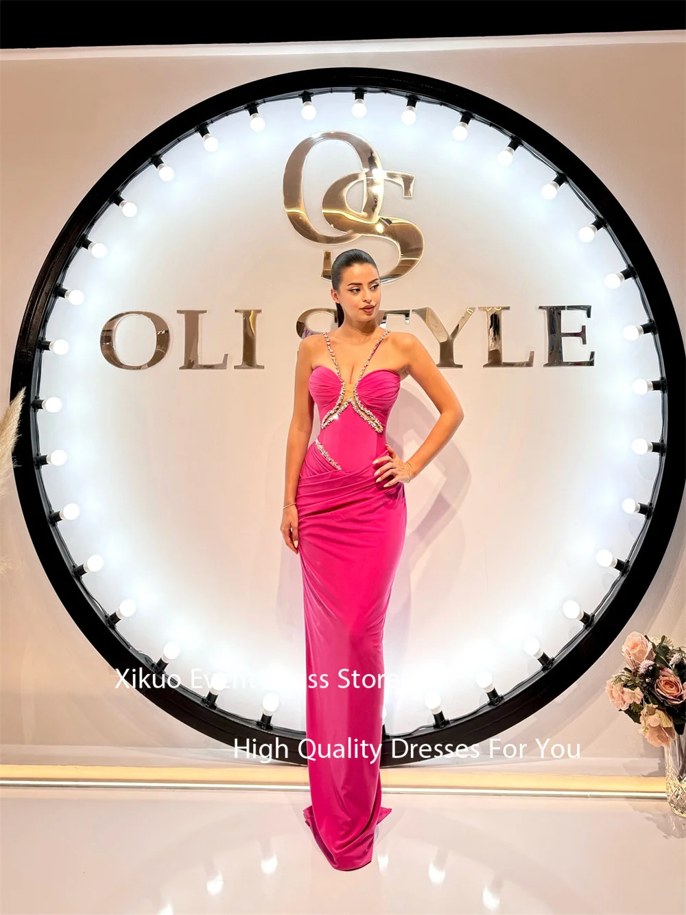 Xikuo الفوشيه حورية البحر فساتين السهرة مطوي السباغيتي حزام رداء كوكتيل نساء طول الأرض الحبيب فساتين لحضور الحفلات الموسيقية حسب الطلب