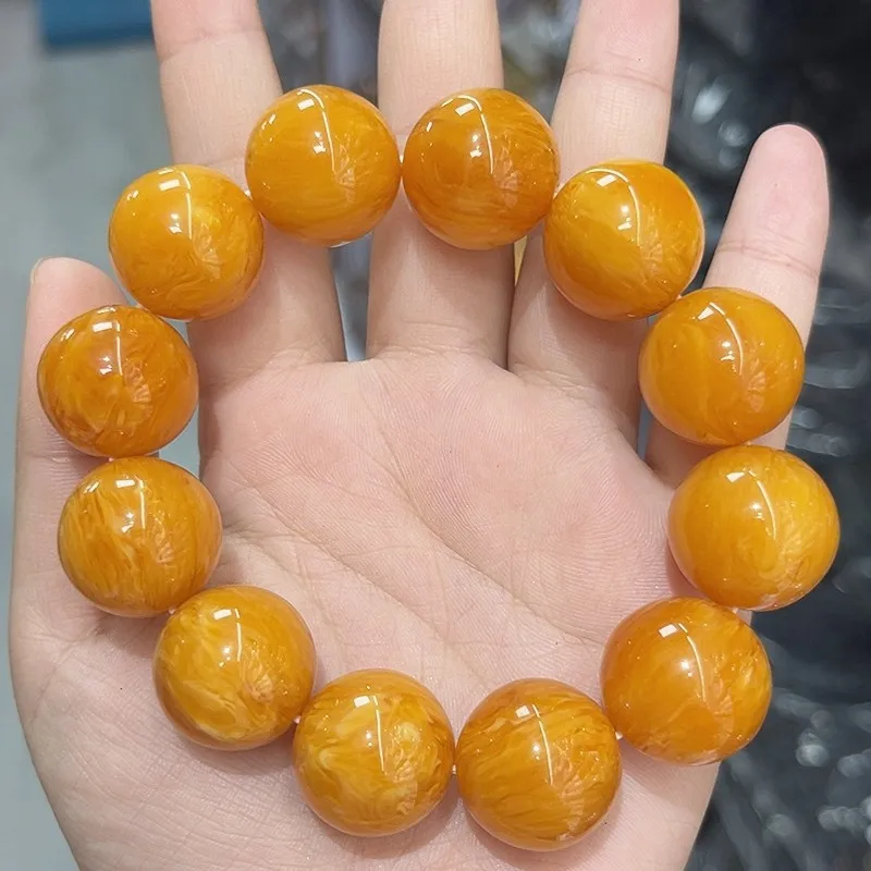 Old , - chicken oil yellow Buddhist bead bracelet, imitation amber single-strand, unisex hand-held bra