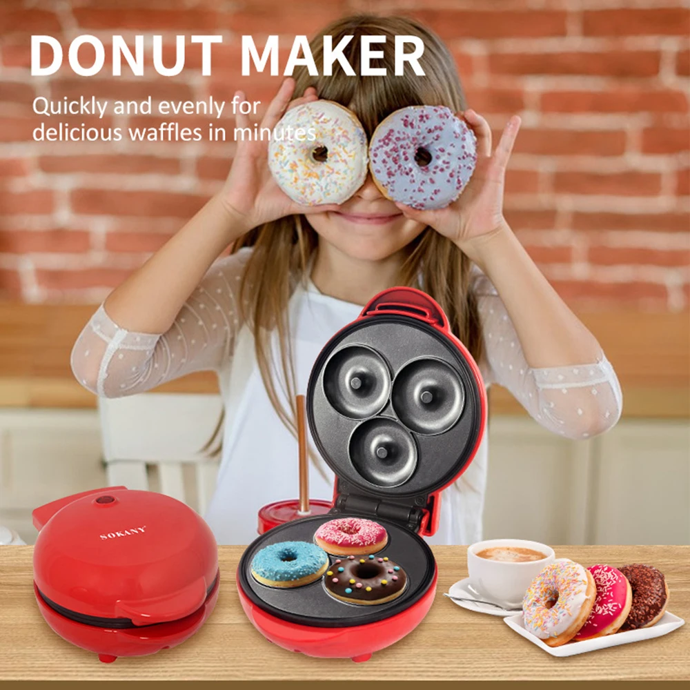 Donut Making Machine, 3-hole Design Double-sided Circulating Heating Non-stick Surface, Suitable for Desserts, Snacks, Breakfast