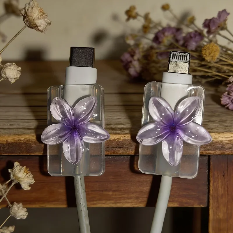 Korean Cute 3D Colorful Floral Charging Cable Protector, Anti-Break Data Cord Winder Organizer Cover Accessories