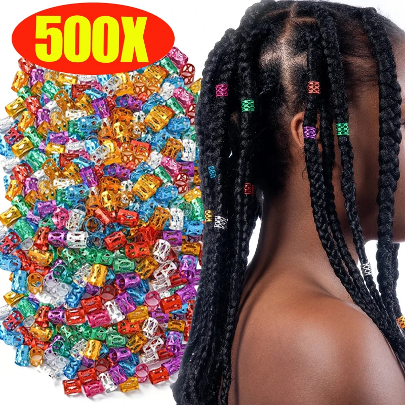 100-500pcs Aluminum Colourful Dreadlock Hair Rings Cuff Clips Hair Braids Colorful Dirty Braids Bead Hairpin Hair Accessories