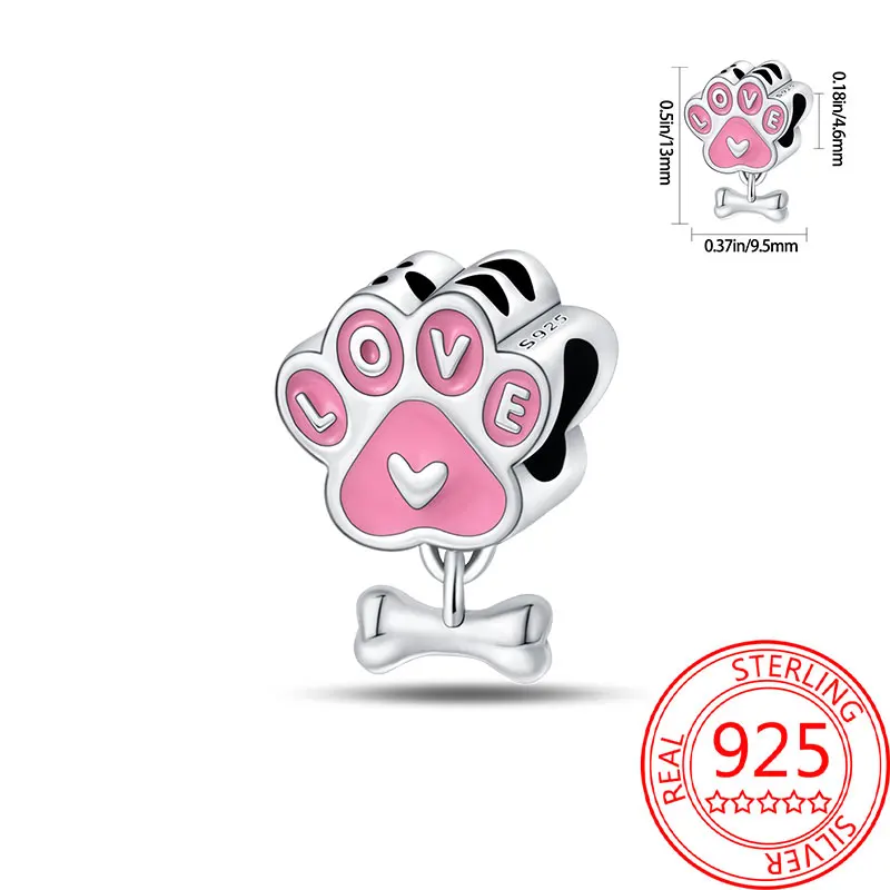 

Original 925 Sterling Silver Charms Luxury Pink Claw Bones Beads Fit Bracelet Diy Women Making Delicate Gift Jewelry