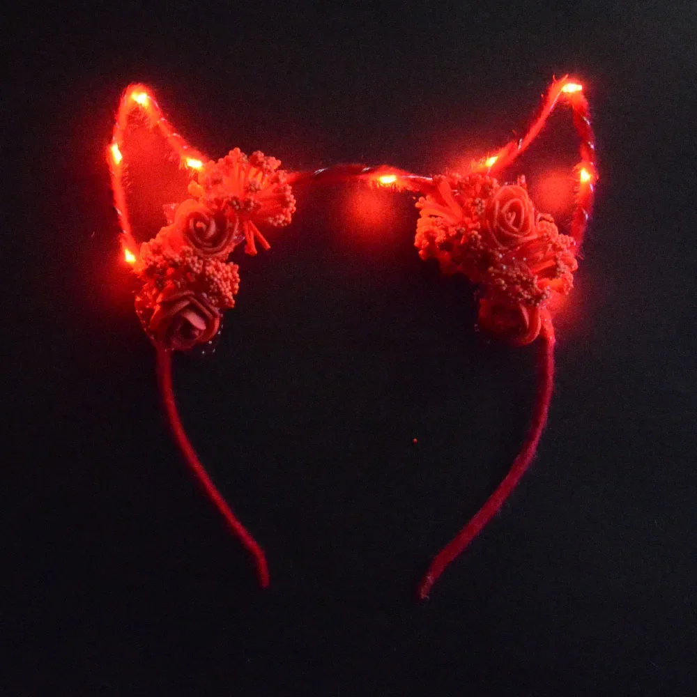 Adult Child Red Blinking Lights Demon Devil Horn Headband Cat Bunny Ear Party Gift Birthday Glow Party Supplies Wedding Festival