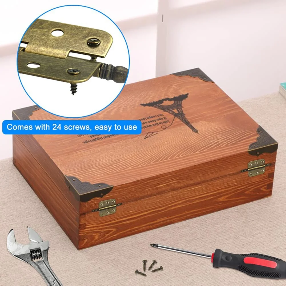 A77I 4 PCS Mini Hinges Antique Bronze Retro 6 Holes Hinges Hardware with 24 PCS Screws for Wooden Jewelry Box Cabinet