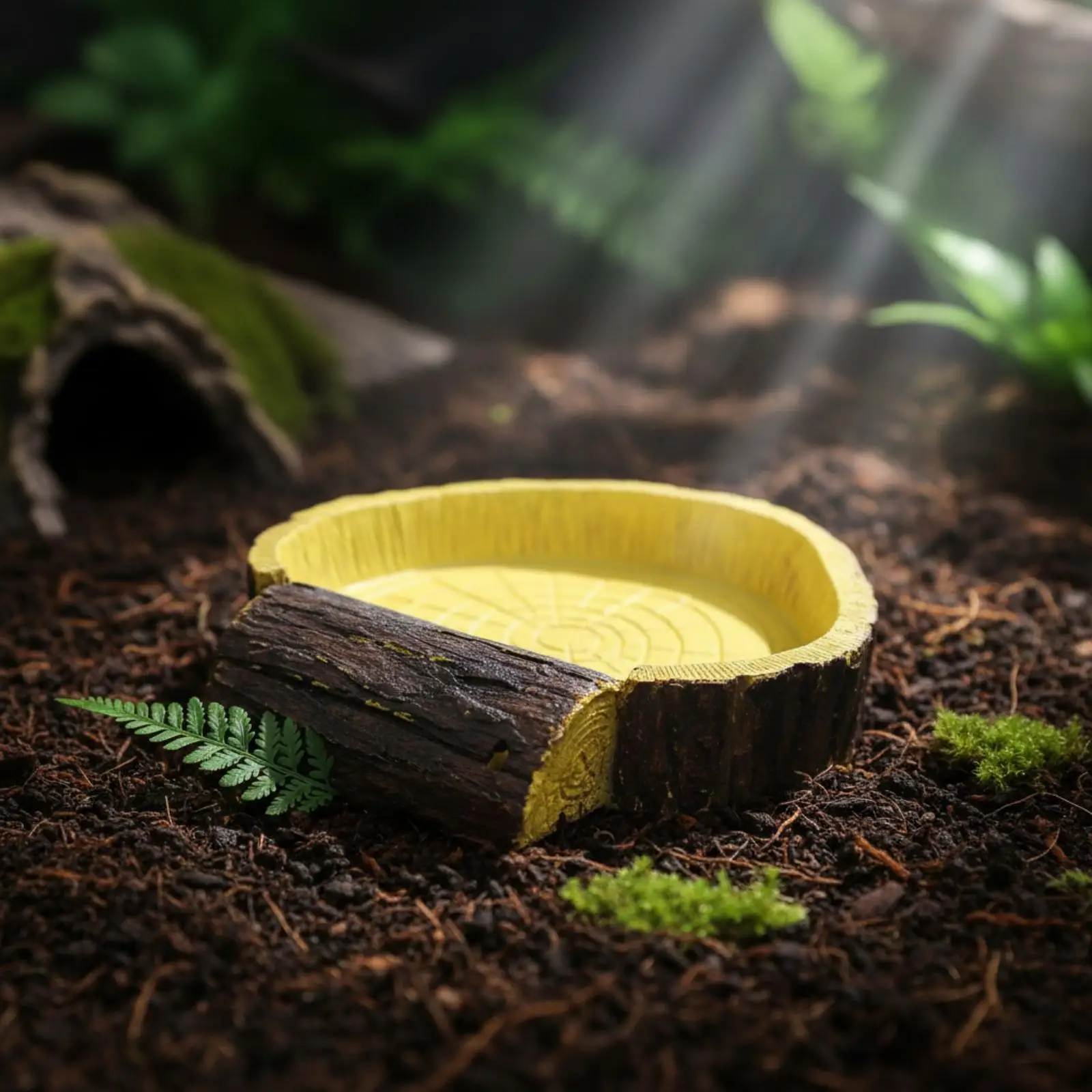 Tortoise Food Bowl Resin Tree Section Water Dish for Reptile Enclosure Skink Tank Natural Decor