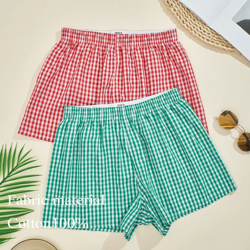 Fashion Pure Cotton Plaid Women's Shorts Casual Underwear Home Use Sexy Slim Fit Wide Leg Pants Breathable Bright Briefs Outdoor